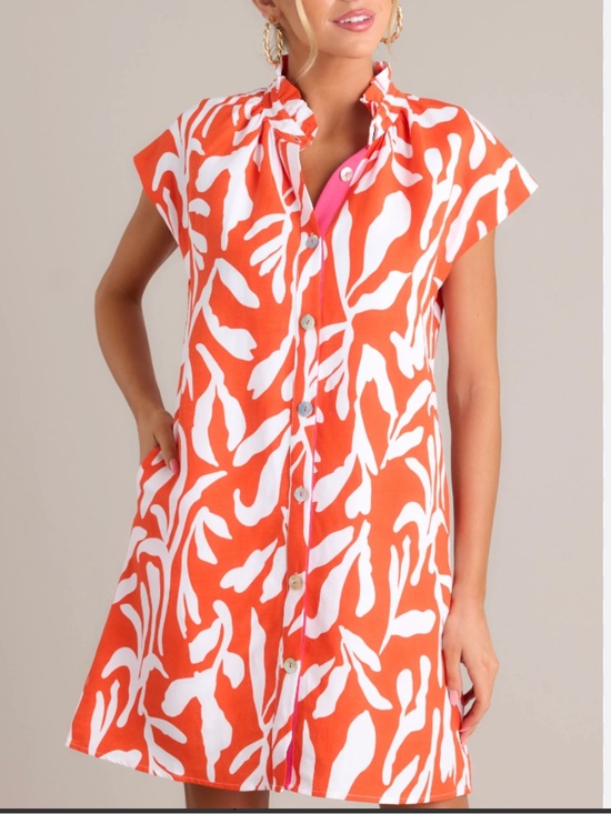 THML Dresses & Skirts - THML Bold Whimsical Orange and White Button-Front Mini Shift Dress, small